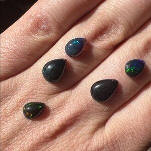 Elegant Black Opal Teardrop Jewelry Set